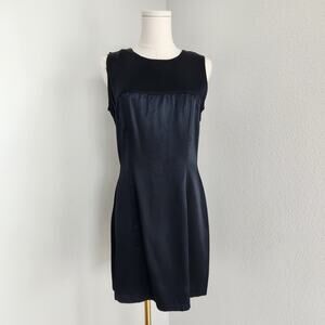Vintage 90s Wanted Black Satin Sheath Mini Dress Sleeveless Minimalist S